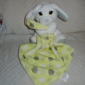 Little Beginnings Bunny Lovey Security Blanket Yellow Gray dots